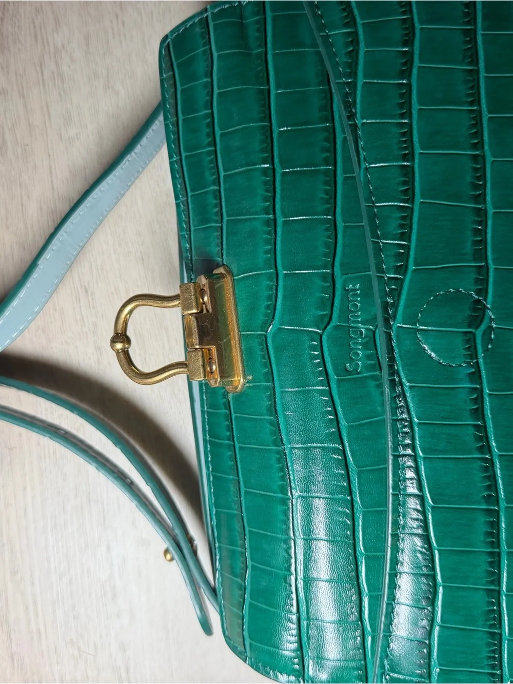 Songmont Green Croc-Embossed Shoulder Bag with Gold-Tone Clasp